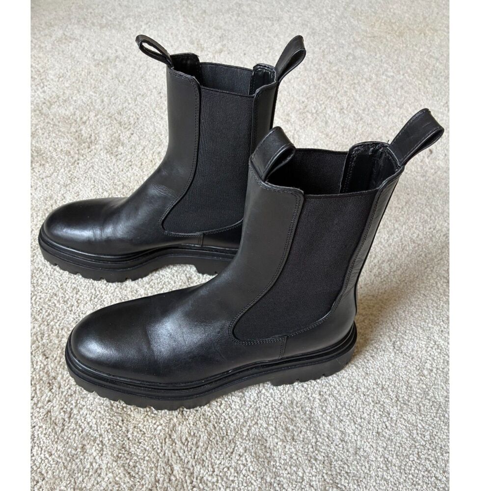 NWOT Zara Black Leather Chunky Track Sole Chelsea Ankle Boots EU37 US6.5